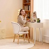 image:imageVINGLI Cute CloudBack Armless Vanity Chair with No Wheels Modern Desk Chair with 4 Solid Wood Legs for Girls Plush Chenille Velvet Comfy Makeup Accent Chair for BedroomLiving RoomOffice BeigeWhite Cream