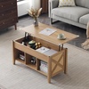 image:imageVINGLI Farmhouse Lift Top Coffee Table Coffee Tables for Living Room with Storage ShelfHidden Compartment Mesa De Centro para Sala Rustic BrownRattan Natural