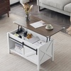 image:imageVINGLI Farmhouse Lift Top Coffee Table Coffee Tables for Living Room with Storage ShelfHidden Compartment Mesa De Centro para Sala Rustic BrownWhite Oak