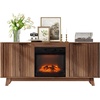 image:imageVINGLI Fireplace TV Stand for up to 70 inch TVs Fluted Entertainment Center with Electric Fireplace Heater amp Adjustable Shelves Fireplace Media Console Table for Living Room OakWalunt