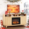 image:imageVINGLI Fireplace TV Stand for up to 70 inch TVs Fluted Entertainment Center with Electric Fireplace Heater amp Adjustable Shelves Fireplace Media Console Table for Living Room OakOak