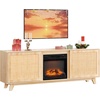 image:imageVINGLI Fireplace TV Stand for up to 70 inch TVs Fluted Entertainment Center with Electric Fireplace Heater amp Adjustable Shelves Fireplace Media Console Table for Living Room OakWalunt