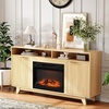 image:imageVINGLI Fireplace TV Stand for up to 70 inch TVs Fluted Entertainment Center with Electric Fireplace Heater amp Adjustable Shelves Fireplace Media Console Table for Living Room OakOak