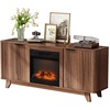 image:imageVINGLI Fireplace TV Stand for up to 70 inch TVs Fluted Entertainment Center with Electric Fireplace Heater amp Adjustable Shelves Fireplace Media Console Table for Living Room OakWalunt
