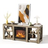 image:imageVINGLI Fireplace TV Stand for up to 80 inch TVs Farmhouse Entertainment Center with Electric Fireplace Heater amp Adjustable Shelves Fireplace Media Console Table for Living Room Gray OakGray Oak