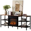 image:imageVINGLI Fireplace TV Stand for up to 80 inch TVs Farmhouse Entertainment Center with Electric Fireplace Heater amp Adjustable Shelves Fireplace Media Console Table for Living Room Gray OakRustic Brown