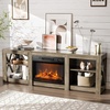 image:imageVINGLI Fireplace TV Stand for up to 80 inch TVs Farmhouse Entertainment Center with Electric Fireplace Heater amp Adjustable Shelves Fireplace Media Console Table for Living Room Gray OakGray Oak