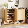image:imageVINGLI Fluted Shoe Cabinet with Drawer and Doors Wooden Entryway Shoe Storage Cabinet with Adjustable Shelves Modern Tall Shoe Organizer with Gold Metal Legs for Hallway Living Room Bedroom OakNatural Oak