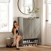 image:imageVINGLI Fluted Shoe Cabinet with Drawer and Doors Wooden Entryway Shoe Storage Cabinet with Adjustable Shelves Modern Tall Shoe Organizer with Gold Metal Legs for Hallway Living Room Bedroom OakGrey Oak