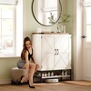 image:imageVINGLI Fluted Shoe Cabinet with Drawer and Doors Wooden Entryway Shoe Storage Cabinet with Adjustable Shelves Modern Tall Shoe Organizer with Gold Metal Legs for Hallway Living Room Bedroom OakRustic White  Vintage Brown