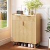 image:imageVINGLI Fluted Shoe Cabinet with Drawer and Doors Wooden Entryway Shoe Storage Cabinet with Adjustable Shelves Modern Tall Shoe Organizer with Gold Metal Legs for Hallway Living Room Bedroom OakNatural Oak