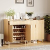 image:imageVINGLI Fluted Shoe Cabinet with Drawer and Doors Wooden Entryway Shoe Storage Cabinet with Adjustable Shelves Modern Tall Shoe Organizer with Gold Metal Legs for Hallway Living Room Bedroom OakNatural Oak