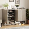 image:imageVINGLI Fluted Shoe Cabinet with Drawer and Doors Wooden Entryway Shoe Storage Cabinet with Adjustable Shelves Modern Tall Shoe Organizer with Gold Metal Legs for Hallway Living Room Bedroom OakGrey Oak