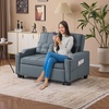 image:imageVINGLI Green Futon Sofa Bed Convertible Loveseat Sleeper Couch Faux Leather Pullout Sofa Fold Out Couch Bed with USB Ports Cup Holders Armrest for Living Room Bedroom Apartment RoomBlue Grey