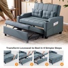 image:imageVINGLI Green Futon Sofa Bed Convertible Loveseat Sleeper Couch Faux Leather Pullout Sofa Fold Out Couch Bed with USB Ports Cup Holders Armrest for Living Room Bedroom Apartment RoomBlue Grey