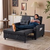image:imageVINGLI Green Futon Sofa Bed Convertible Loveseat Sleeper Couch Faux Leather Pullout Sofa Fold Out Couch Bed with USB Ports Cup Holders Armrest for Living Room Bedroom Apartment RoomBlack