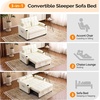 image:imageVINGLI Green Futon Sofa Bed Convertible Loveseat Sleeper Couch Faux Leather Pullout Sofa Fold Out Couch Bed with USB Ports Cup Holders Armrest for Living Room Bedroom Apartment RoomBeige