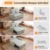image:imageVINGLI Green Futon Sofa Bed Convertible Loveseat Sleeper Couch Faux Leather Pullout Sofa Fold Out Couch Bed with USB Ports Cup Holders Armrest for Living Room Bedroom Apartment RoomLight Green