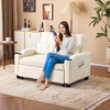 image:imageVINGLI Green Futon Sofa Bed Convertible Loveseat Sleeper Couch Faux Leather Pullout Sofa Fold Out Couch Bed with USB Ports Cup Holders Armrest for Living Room Bedroom Apartment RoomBeige