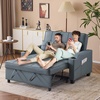 image:imageVINGLI Green Futon Sofa Bed Convertible Loveseat Sleeper Couch Faux Leather Pullout Sofa Fold Out Couch Bed with USB Ports Cup Holders Armrest for Living Room Bedroom Apartment RoomBlue Grey