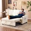 image:imageVINGLI Green Futon Sofa Bed Convertible Loveseat Sleeper Couch Faux Leather Pullout Sofa Fold Out Couch Bed with USB Ports Cup Holders Armrest for Living Room Bedroom Apartment RoomBeige