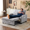 image:imageVINGLI Green Futon Sofa Bed Convertible Loveseat Sleeper Couch Faux Leather Pullout Sofa Fold Out Couch Bed with USB Ports Cup Holders Armrest for Living Room Bedroom Apartment RoomLight Grey