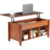 image:imageVINGLI Lift Top Coffee Table Modern Wooden Coffee Table with Hidden Storage Multifunctional Coffee Table with Three Open Shelves for Living Room Reception Room OakOak