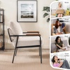 image:imageVINGLI MidCentury Modern Accent Armchiar for Small Space Small Comfy Upholstered Leisure Reading Chair with Wood Armrest for Bedroom Living Room Waiting Room Linen GreyLinen Beige