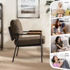 image:imageVINGLI MidCentury Modern Accent Armchiar for Small Space Small Comfy Upholstered Leisure Reading Chair with Wood Armrest for Bedroom Living Room Waiting Room Linen GreyLinen Expresso