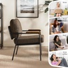 image:imageVINGLI MidCentury Modern Accent Armchiar for Small Space Small Comfy Upholstered Leisure Reading Chair with Wood Armrest for Bedroom Living Room Waiting Room Linen GreyLinen Expresso