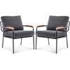 image:imageVINGLI MidCentury Modern Accent Armchiar for Small Space Small Comfy Upholstered Leisure Reading Chair with Wood Armrest for Bedroom Living Room Waiting Room Linen GreyLinen Grey