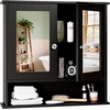 image:imageVINGLI Mirror Medicine Cabinet Wall Mounted Bathroom Storage Organizer Over Toilet with 6 Open Curved Shelves Adjustable Vanity Cupboard with Single Door for Entryway amp Living Room WhiteBlack
