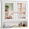 image:imageVINGLI Mirror Medicine Cabinet Wall Mounted Bathroom Storage Organizer Over Toilet with 6 Open Curved Shelves Adjustable Vanity Cupboard with Single Door for Entryway amp Living Room WhiteWhite