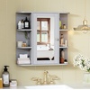 image:imageVINGLI Mirror Medicine Cabinet Wall Mounted Bathroom Storage Organizer Over Toilet with 6 Open Curved Shelves Adjustable Vanity Cupboard with Single Door for Entryway amp Living Room WhiteGrey