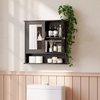 image:imageVINGLI Mirror Medicine Cabinet Wall Mounted Bathroom Storage Organizer Over Toilet with 6 Open Curved Shelves Adjustable Vanity Cupboard with Single Door for Entryway amp Living Room WhiteBlack