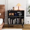 image:imageVINGLI Record Player Stand with Open Vinyl Storage MidCentury Album Storage Table with LED Light up to 300 Albums Vinyl Record Player Shelf with Power Outlet for Living Room Grey OakBlack