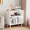 image:imageVINGLI Record Player Stand with Open Vinyl Storage MidCentury Album Storage Table with LED Light up to 300 Albums Vinyl Record Player Shelf with Power Outlet for Living Room Grey OakWhite