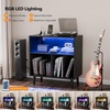 image:imageVINGLI Record Player Stand with Open Vinyl Storage MidCentury Album Storage Table with LED Light up to 300 Albums Vinyl Record Player Shelf with Power Outlet for Living Room Grey OakBlack