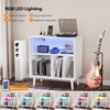 image:imageVINGLI Record Player Stand with Open Vinyl Storage MidCentury Album Storage Table with LED Light up to 300 Albums Vinyl Record Player Shelf with Power Outlet for Living Room Grey OakWhite
