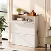 image:imageVINGLI Shoe Cabinet for Entryway Farmhouse Slim Shoe Rack Storage with 3 Flip Drawers Rustic Brown Top amp Washed White Body Narrow Hidden Shoe Organizer for Hallway 95 DepthWhite  Oak
