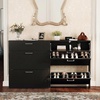 image:imageVINGLI Shoe Cabinet for Entryway Farmhouse Slim Shoe Rack Storage with 3 Flip Drawers Rustic Brown Top amp Washed White Body Narrow Hidden Shoe Organizer for Hallway 95 DepthBlack