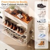 image:imageVINGLI Shoe Cabinet for Entryway Farmhouse Slim Shoe Rack Storage with 3 Flip Drawers Rustic Brown Top amp Washed White Body Narrow Hidden Shoe Organizer for Hallway 95 DepthRustic White  Vintage Brown