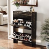 image:imageVINGLI Shoe Cabinet for Entryway Farmhouse Slim Shoe Rack Storage with 3 Flip Drawers Rustic Brown Top amp Washed White Body Narrow Hidden Shoe Organizer for Hallway 95 DepthDark Rustic Oak