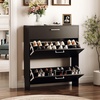 image:imageVINGLI Shoe Cabinet for Entryway Farmhouse Slim Shoe Rack Storage with 3 Flip Drawers Rustic Brown Top amp Washed White Body Narrow Hidden Shoe Organizer for Hallway 95 DepthBlack