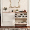 image:imageVINGLI Shoe Cabinet for Entryway Farmhouse Slim Shoe Rack Storage with 3 Flip Drawers Rustic Brown Top amp Washed White Body Narrow Hidden Shoe Organizer for Hallway 95 DepthRustic White  Vintage Brown
