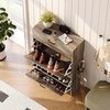 image:imageVINGLI Shoe Cabinet for Entryway Farmhouse Slim Shoe Rack Storage with 3 Flip Drawers Rustic Brown Top amp Washed White Body Narrow Hidden Shoe Organizer for Hallway 95 DepthWashed Grey