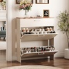image:imageVINGLI Shoe Cabinet for Entryway Farmhouse Slim Shoe Rack Storage with 3 Flip Drawers Rustic Brown Top amp Washed White Body Narrow Hidden Shoe Organizer for Hallway 95 DepthRustic White  Vintage Brown
