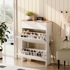 image:imageVINGLI Shoe Cabinet for Entryway Farmhouse Slim Shoe Rack Storage with 3 Flip Drawers Rustic Brown Top amp Washed White Body Narrow Hidden Shoe Organizer for Hallway 95 DepthWhite  Oak