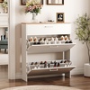 image:imageVINGLI Shoe Cabinet for Entryway Farmhouse Slim Shoe Rack Storage with 3 Flip Drawers Rustic Brown Top amp Washed White Body Narrow Hidden Shoe Organizer for Hallway 95 DepthWhite  Oak