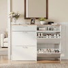 image:imageVINGLI Shoe Cabinet for Entryway Farmhouse Slim Shoe Rack Storage with 3 Flip Drawers Rustic Brown Top amp Washed White Body Narrow Hidden Shoe Organizer for Hallway 95 DepthWhite  Oak